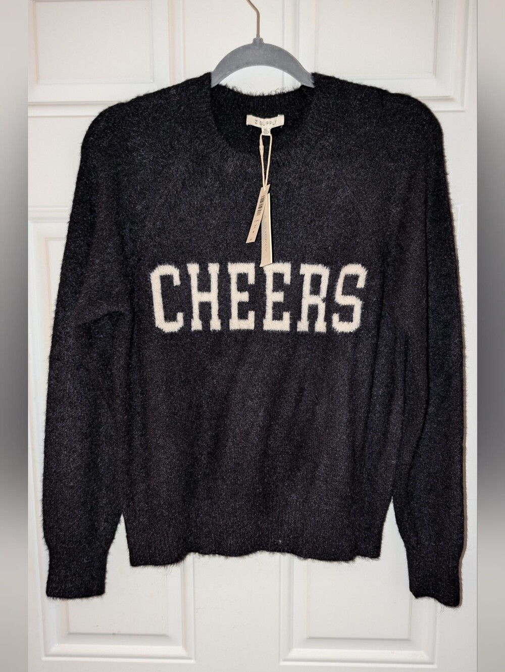 Z Supply Cheers Lizzy Crewneck Sweater Black Oversized Size XS NWT